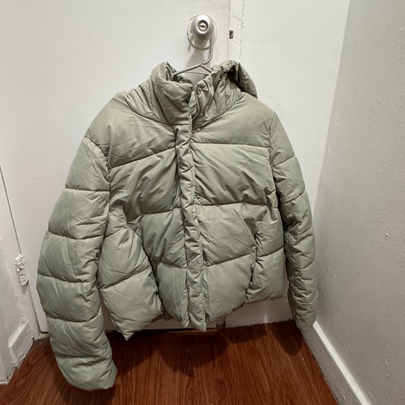 Reserved Hooded Puffer Jacket Light Green US Size 10 - Picture 1 of 3